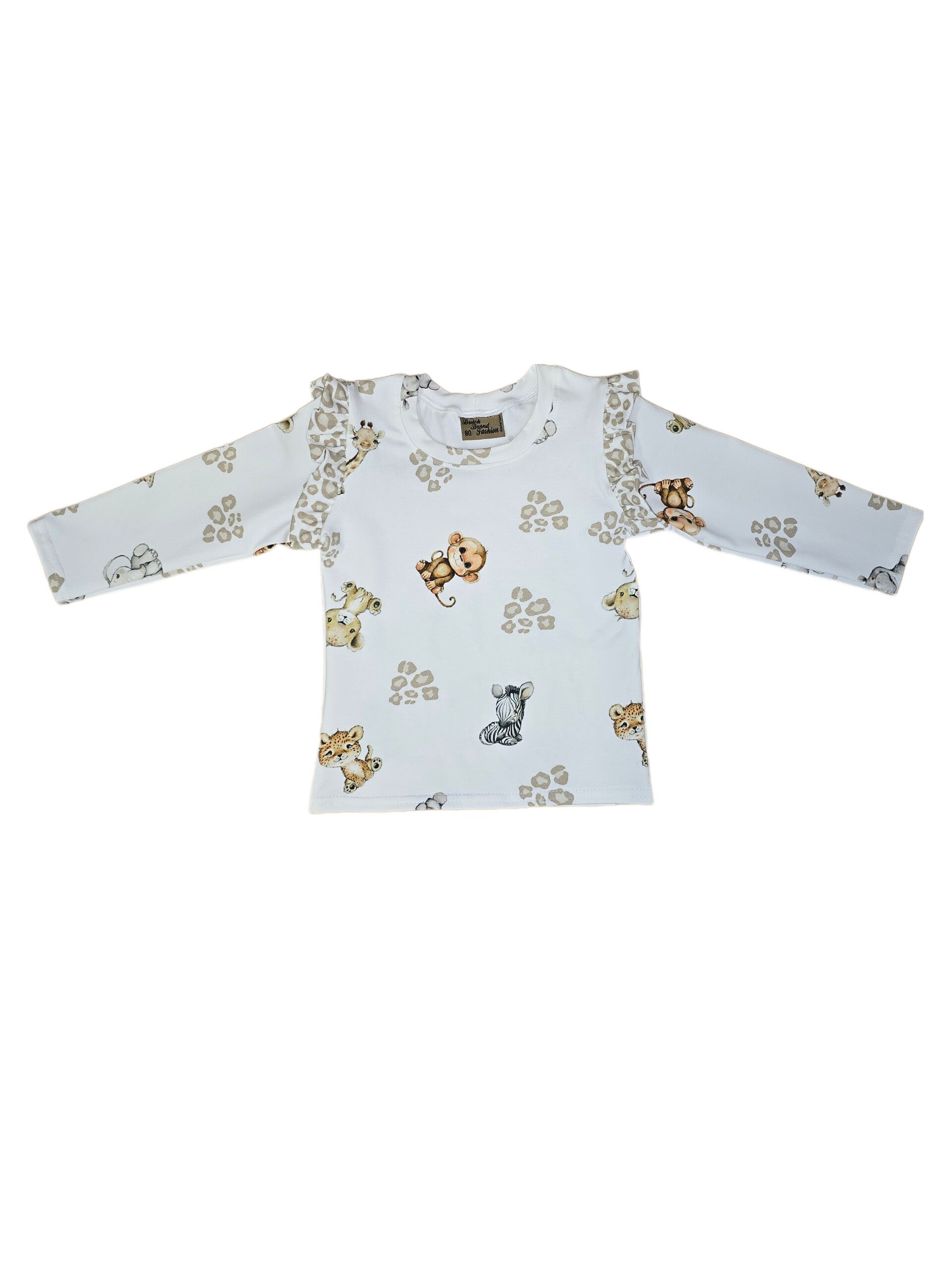 Shirt met roes mouw Diertjes met panter zand roes