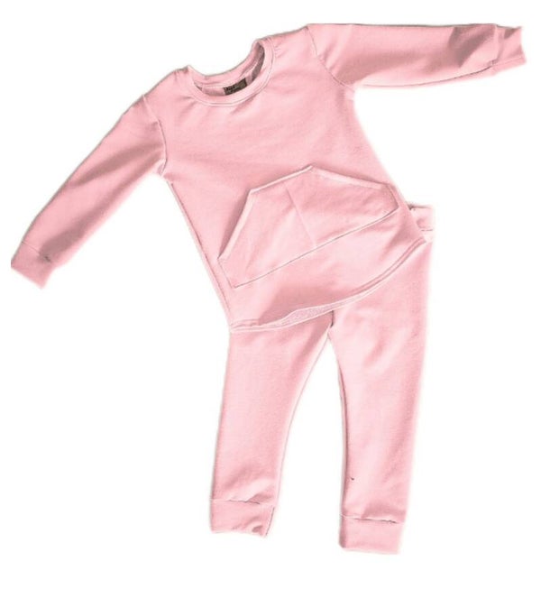 Setje roze trui met zak en roze broek