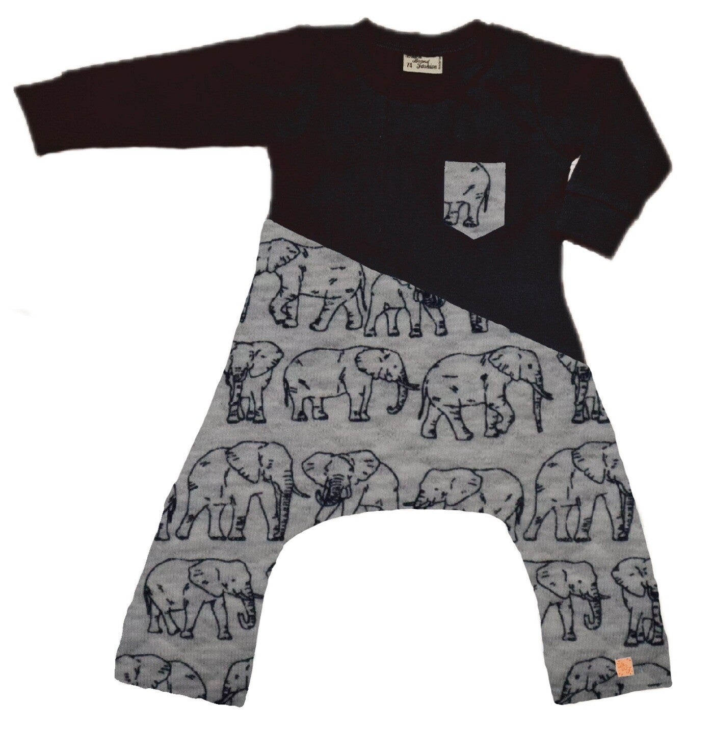 Onesie spreid/ gips/ pavlik zwart olifanten grijs