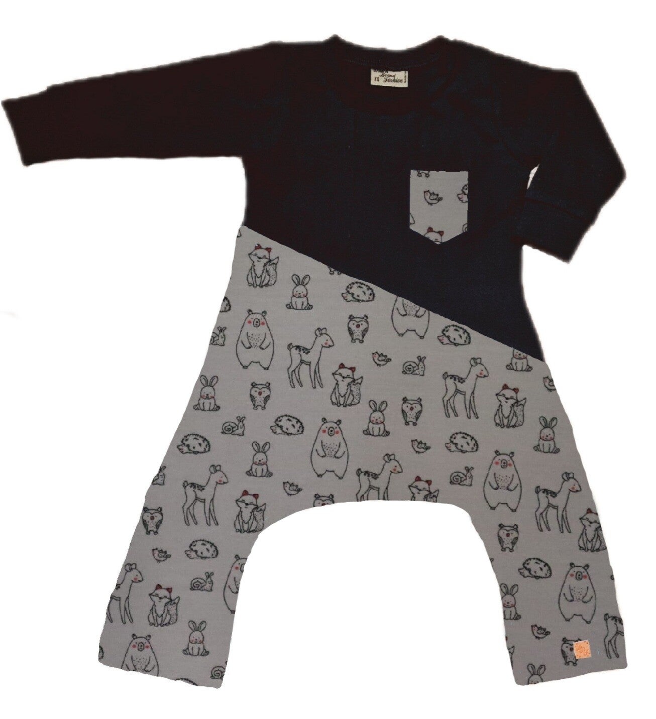 Onesie spreid/ gips/ pavlik zwart diertjes grijs