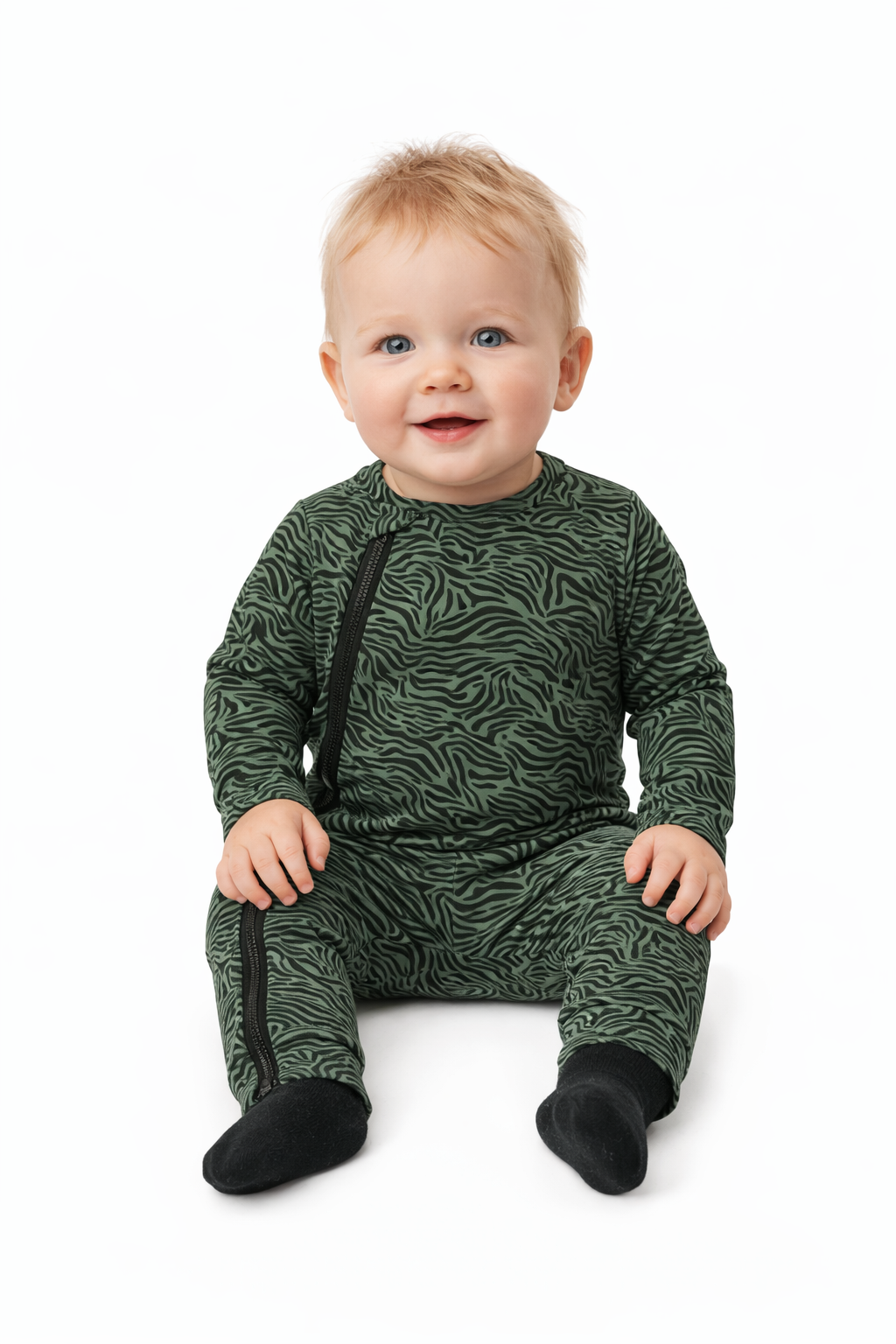 Onesie rits groen zebra