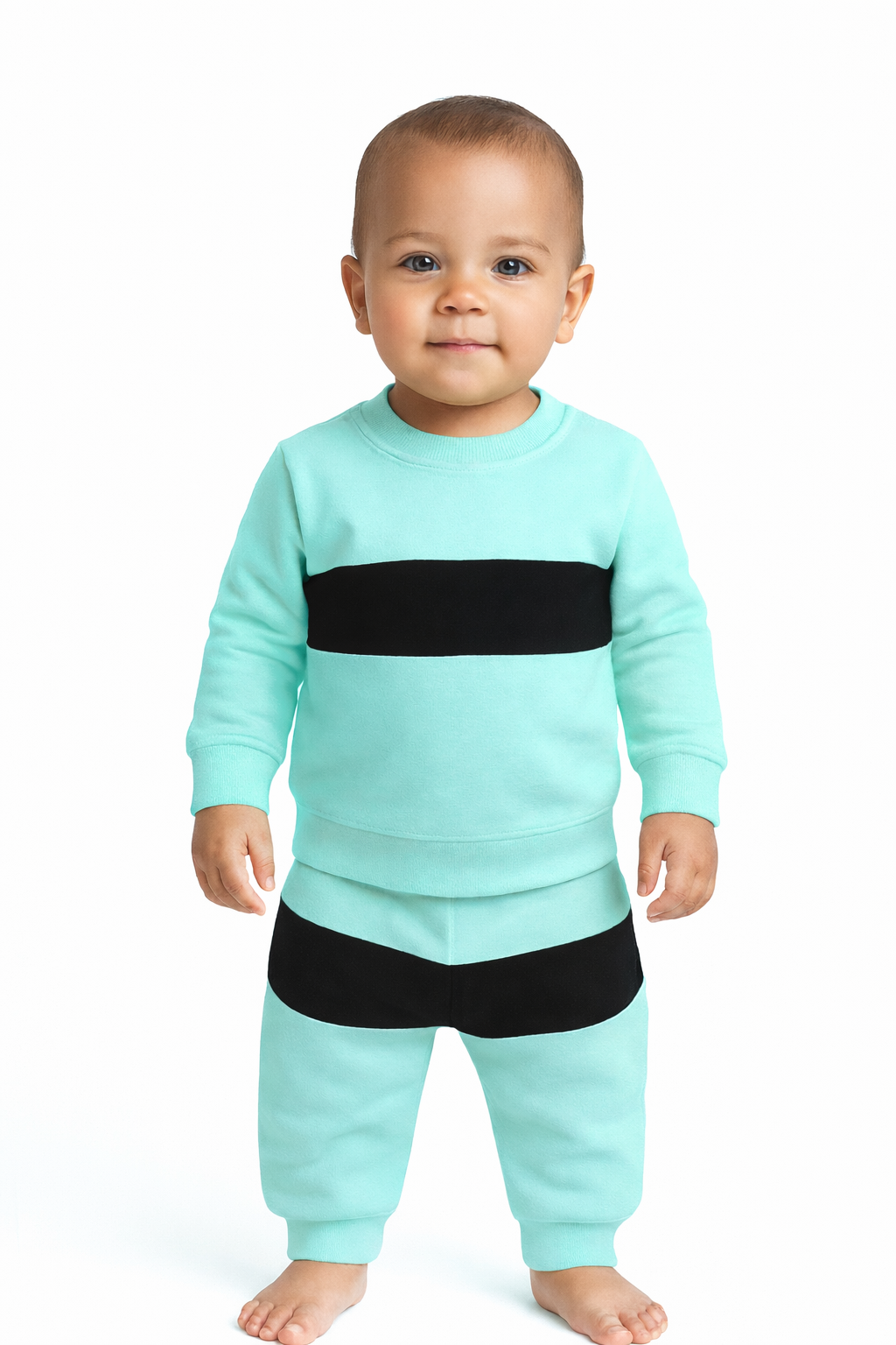 Setje Aqua met zwart streep