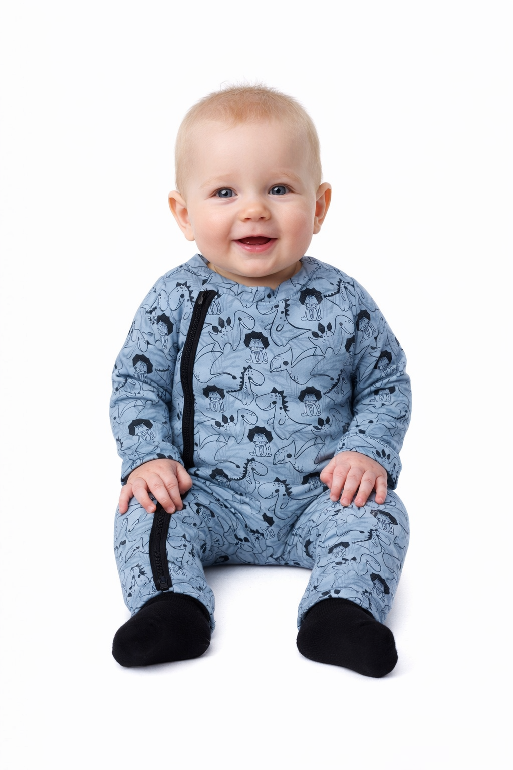 Onesie rits Dino blauw