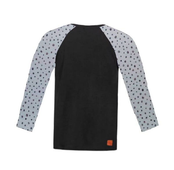 Shirt zwart met mouwen dot glitter grijs