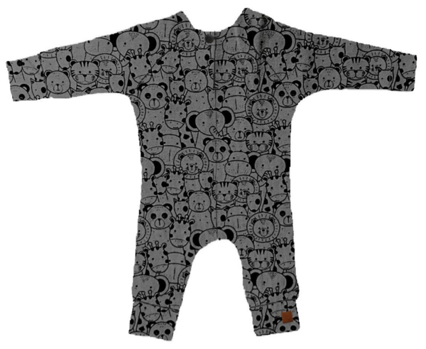 Onesie dierenhoofdjes grijs lange mouw
