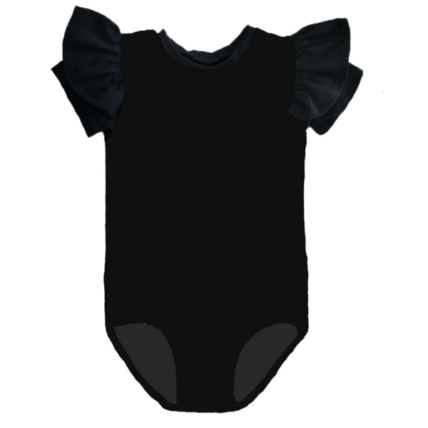 Bodystocking ruffle Zwart korte mouw