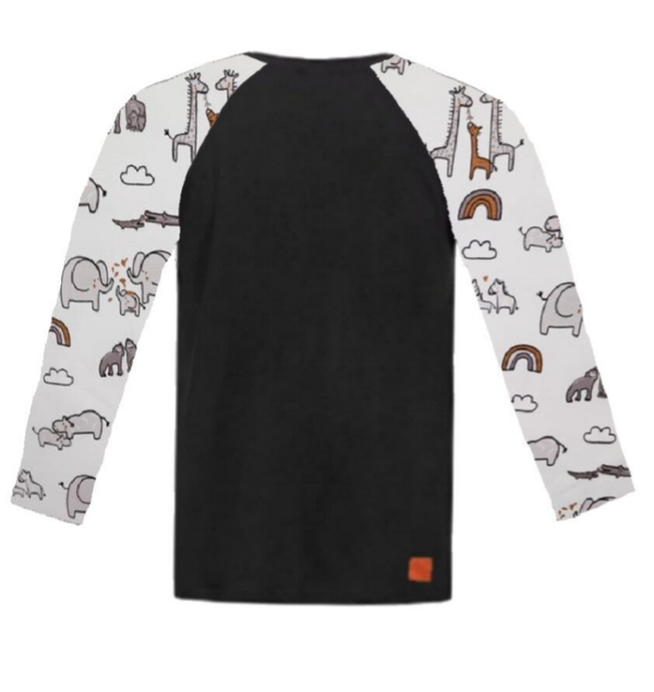 Shirt zwart met safari grijs mouwen