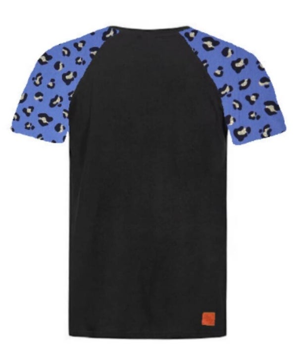 T-Shirt zwart met panter blauw goud mouwen