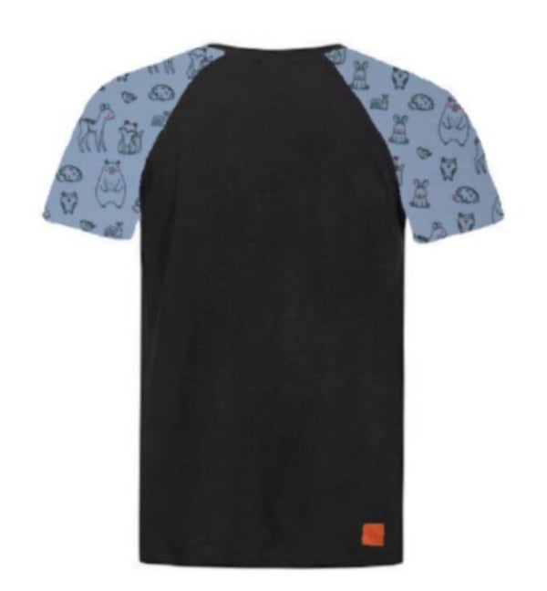 T-Shirt zwart met dieren blauw mouwen