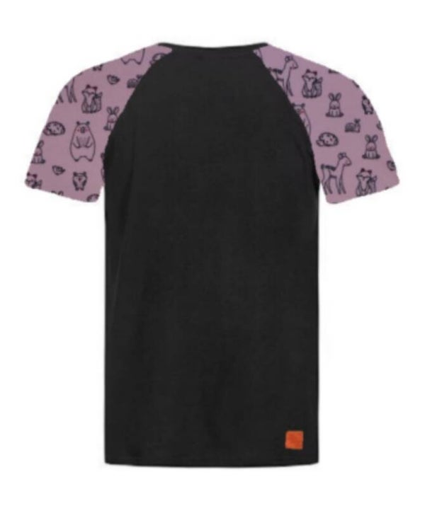 T-Shirt zwart met dieren roze mouwen