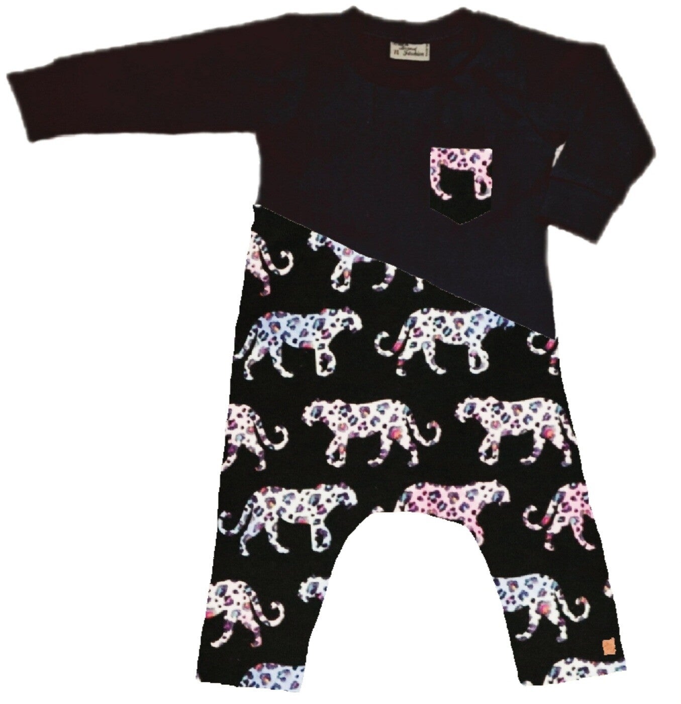 Onesie zwart panterfiguren zwart lange mouw