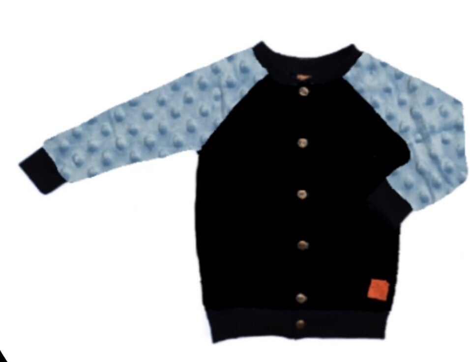 Vest Zwart met  Minky blauw