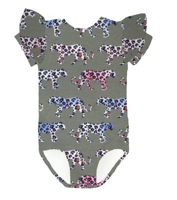 Bodystocking ruffle Panter figuren grijs korte mouw