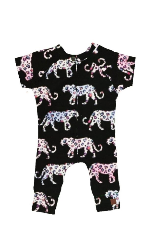 Onesie panter figuren zwart korte mouw