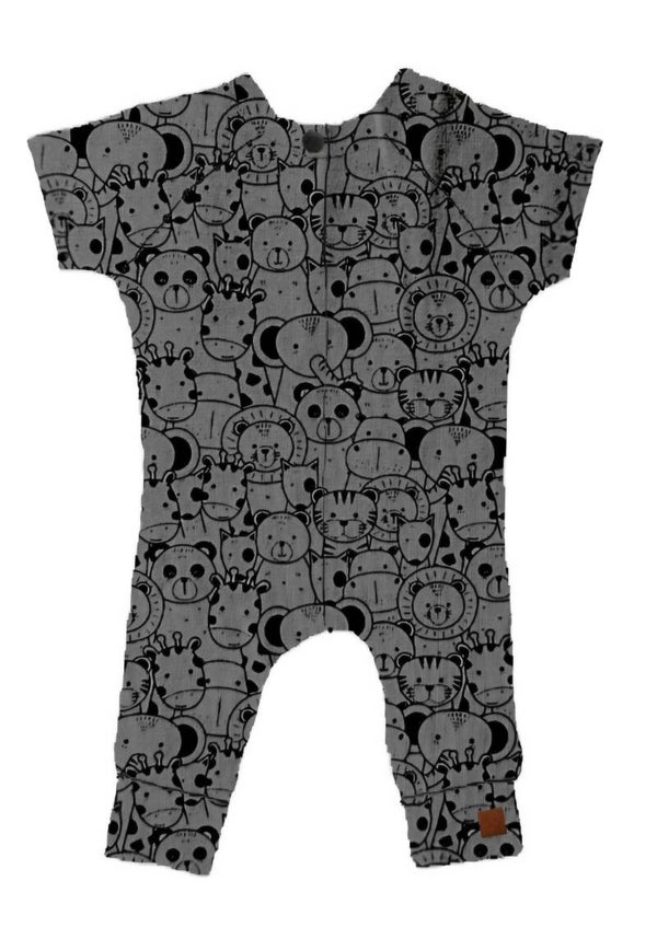 Prematuur Onesie dierenhoofdjes grijs korte mouw