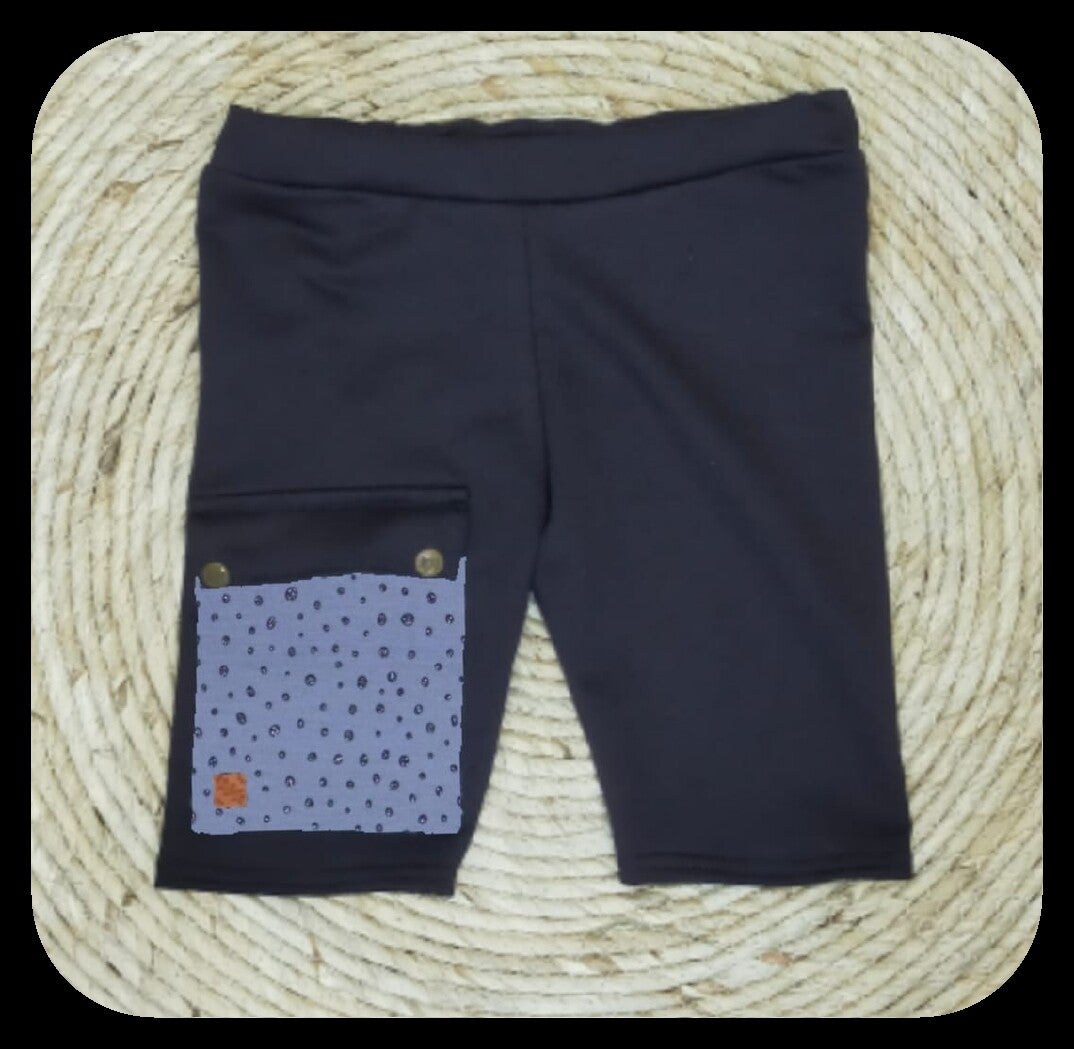 Korte broek zwart met zak dot glitter blauw