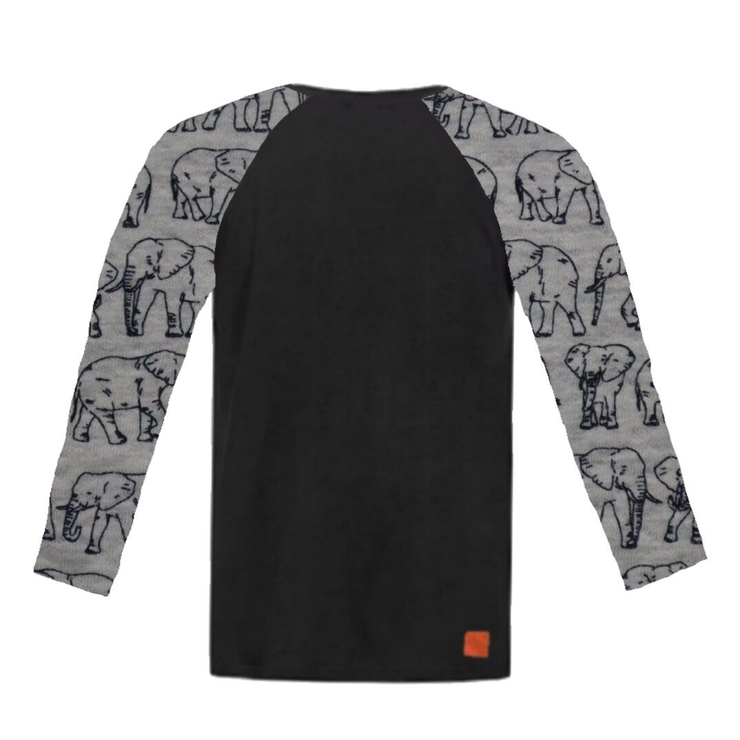 Shirt zwart met mouwen olifant grijs