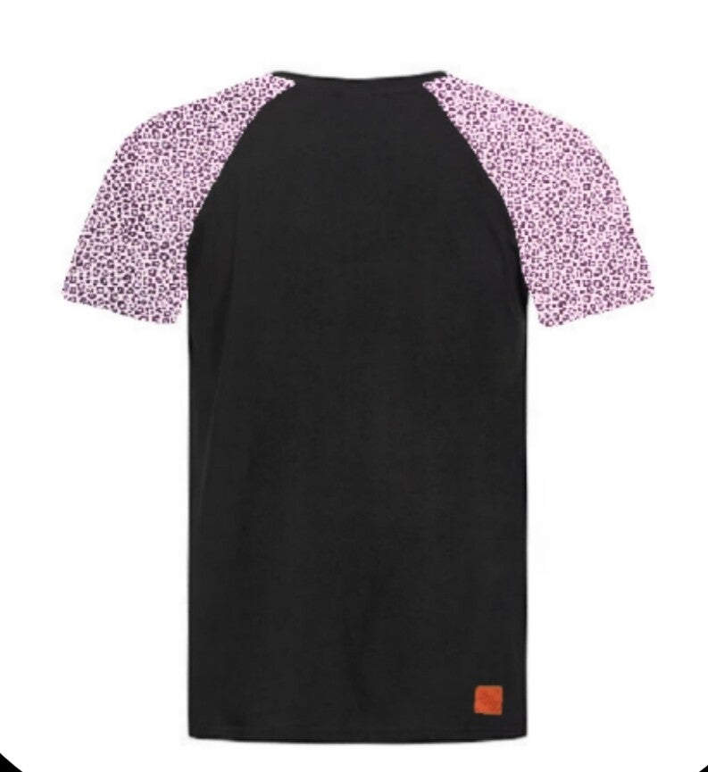 T-Shirt zwart met panter dusty roze  mouwen