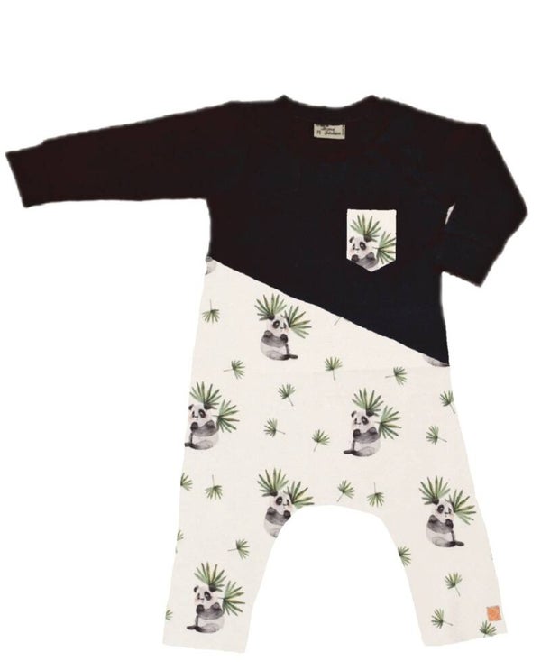 Onesie zwart panda lange mouw