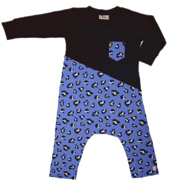 Onesie zwart panter blauw-goud lange mouw