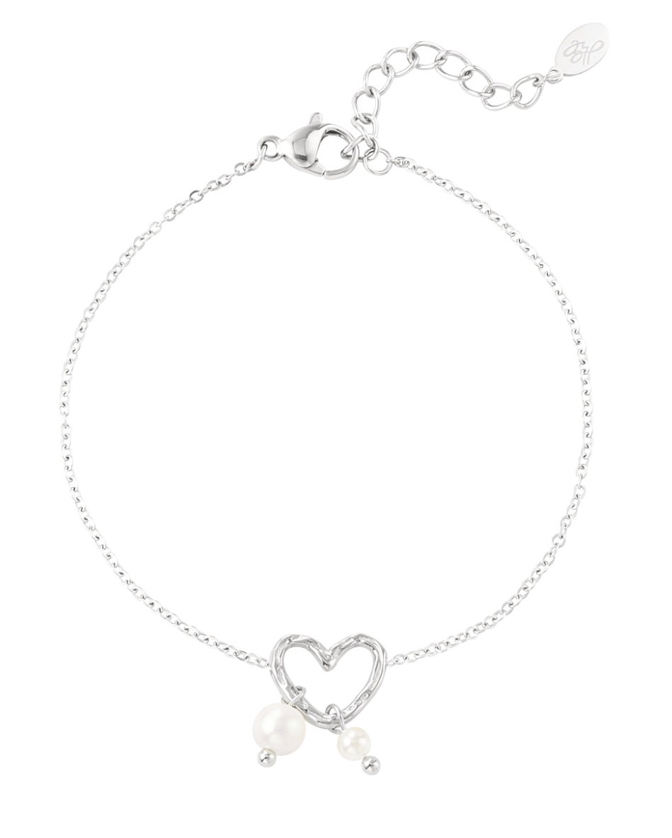 Parel heart armband zilver