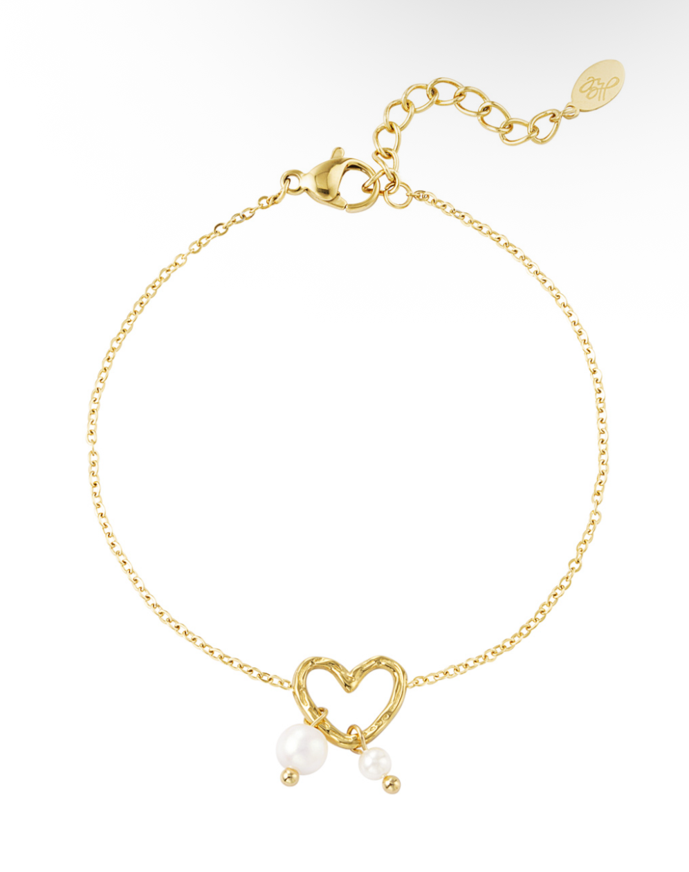 Parel heart armband goud