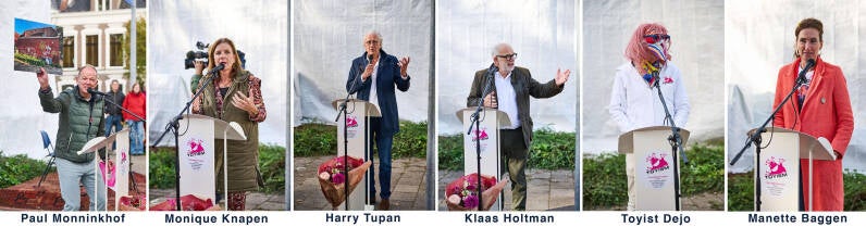 Gastsprekers tijdens onthulling muurkunstwerk Vechtstraat