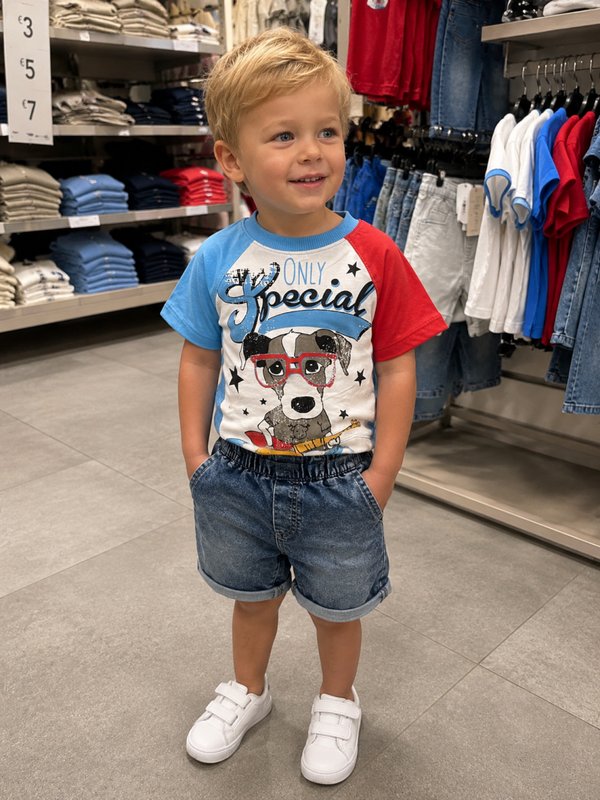 Jongens set T-shirt met denim look broek