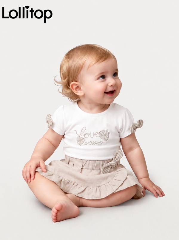 Baby setje shirt en rokjes wit beige