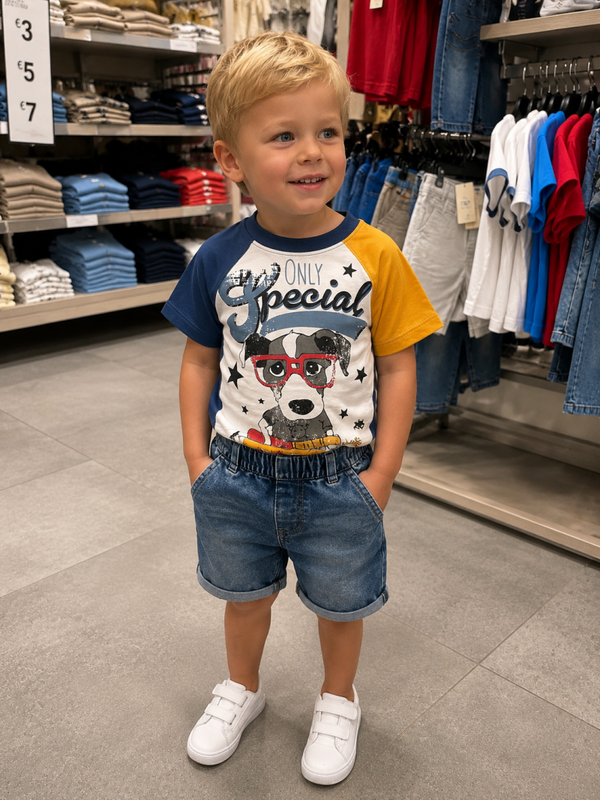 Jongensstreek shirt en denim look broek