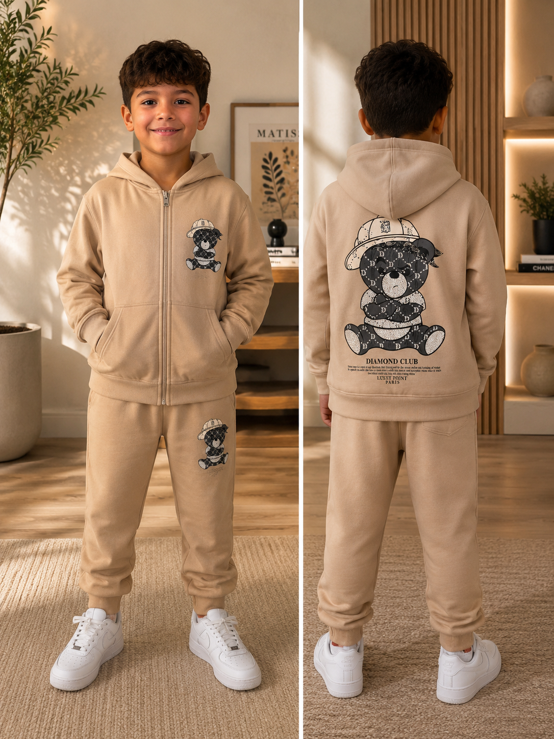 Jongens trainingspak bear beige