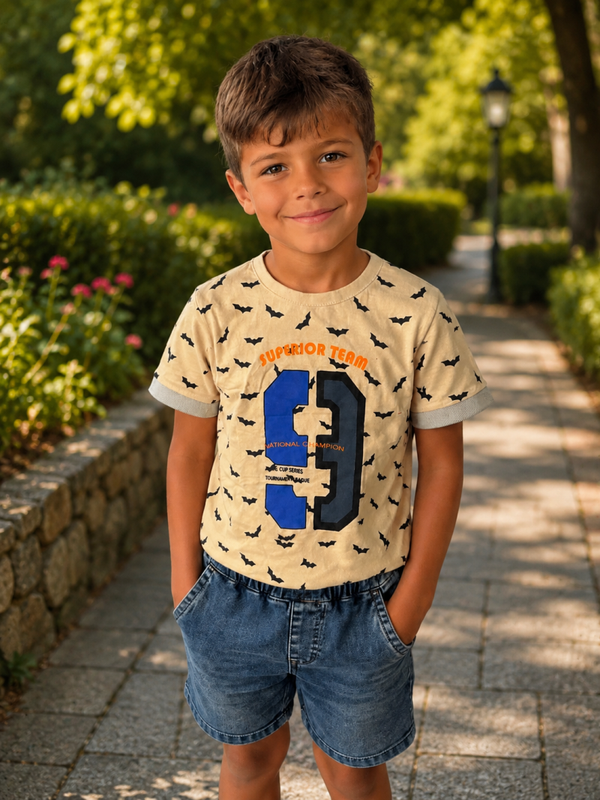 Jongens set T-shirt en denim look broek