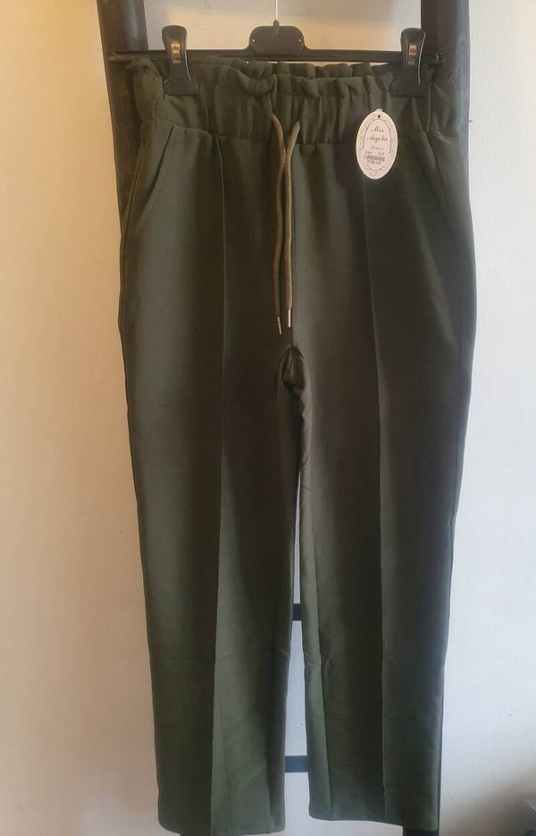 Comfort broek olijf met siernaad over de been