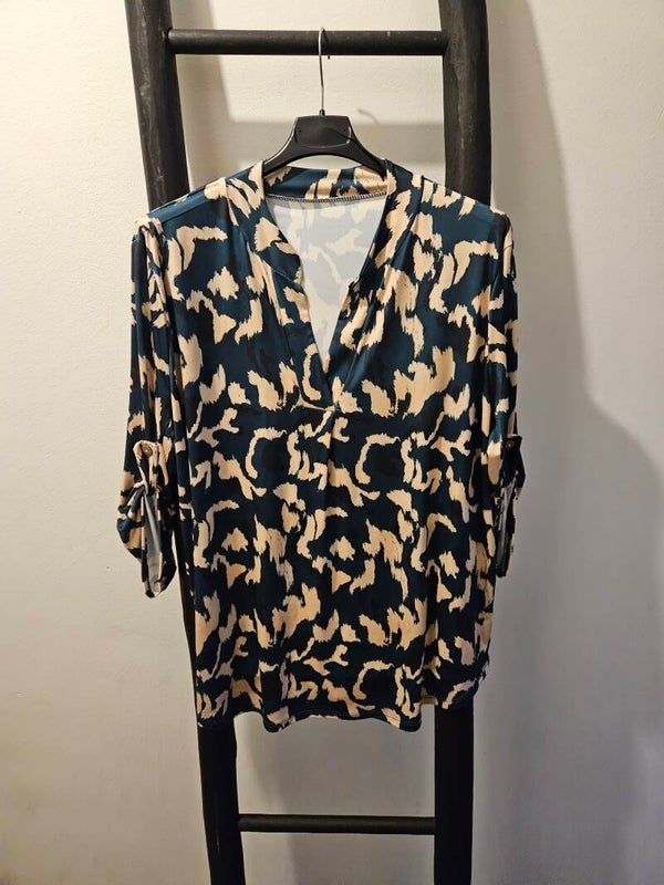 Travelstof top met print 12 petrol