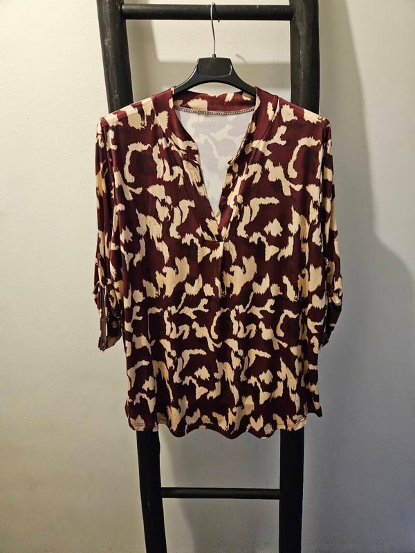 Travelstof top met print 14 bordeaux