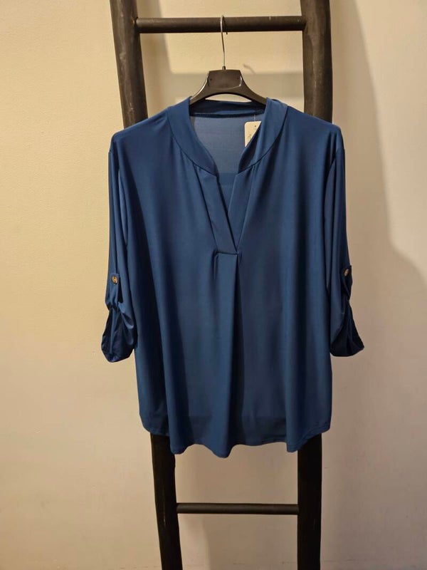 Travelstof top effen petrol