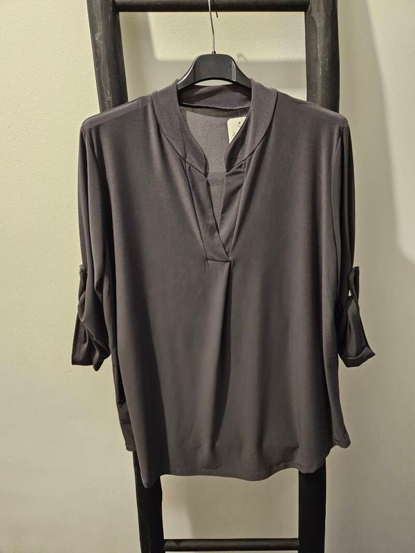 Travelstof top effen grijs