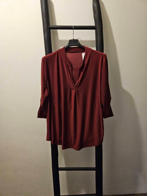Travelstof top effen bordeaux rood