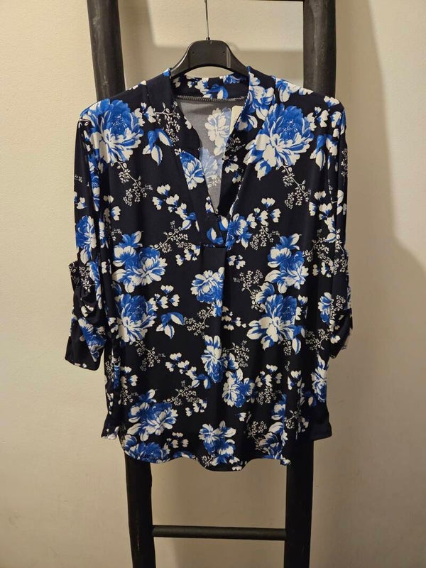 Travelstof top met print 17 blauw