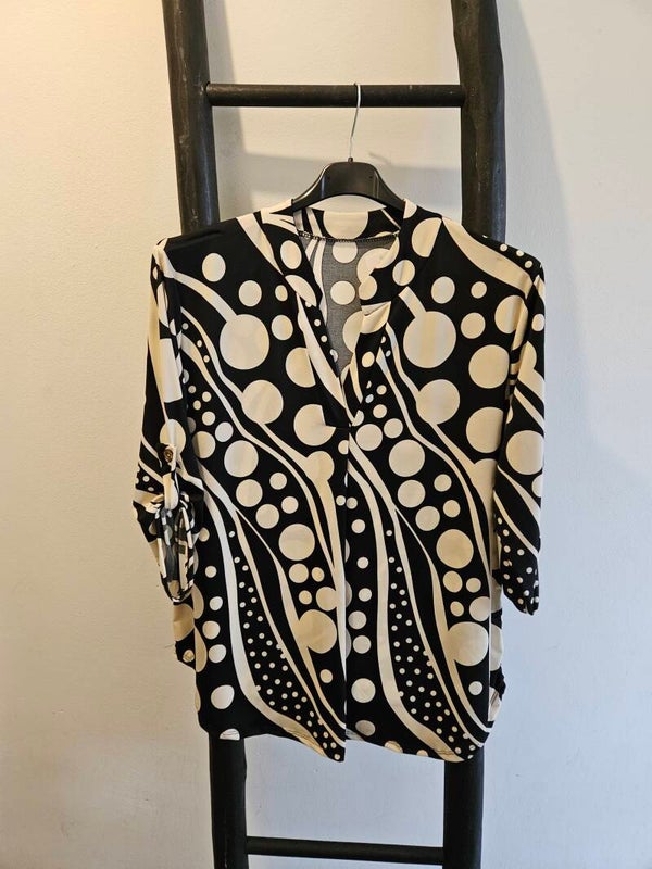 Travelstof top met print 7 zwart