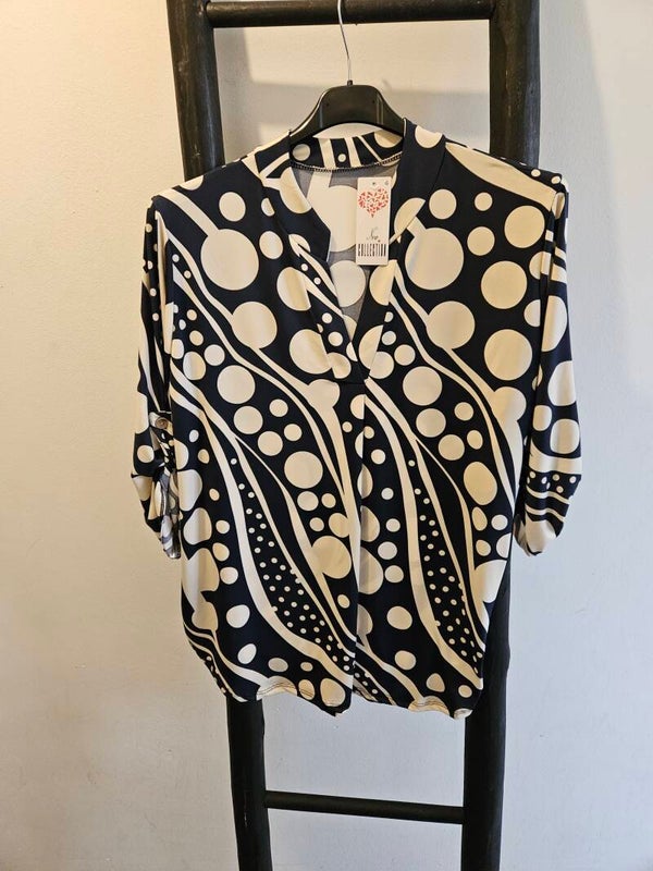Travelstof top met print 19 donkerblauw