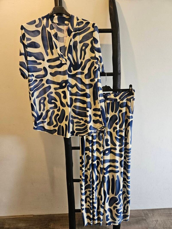 Travelstof pak blauw print