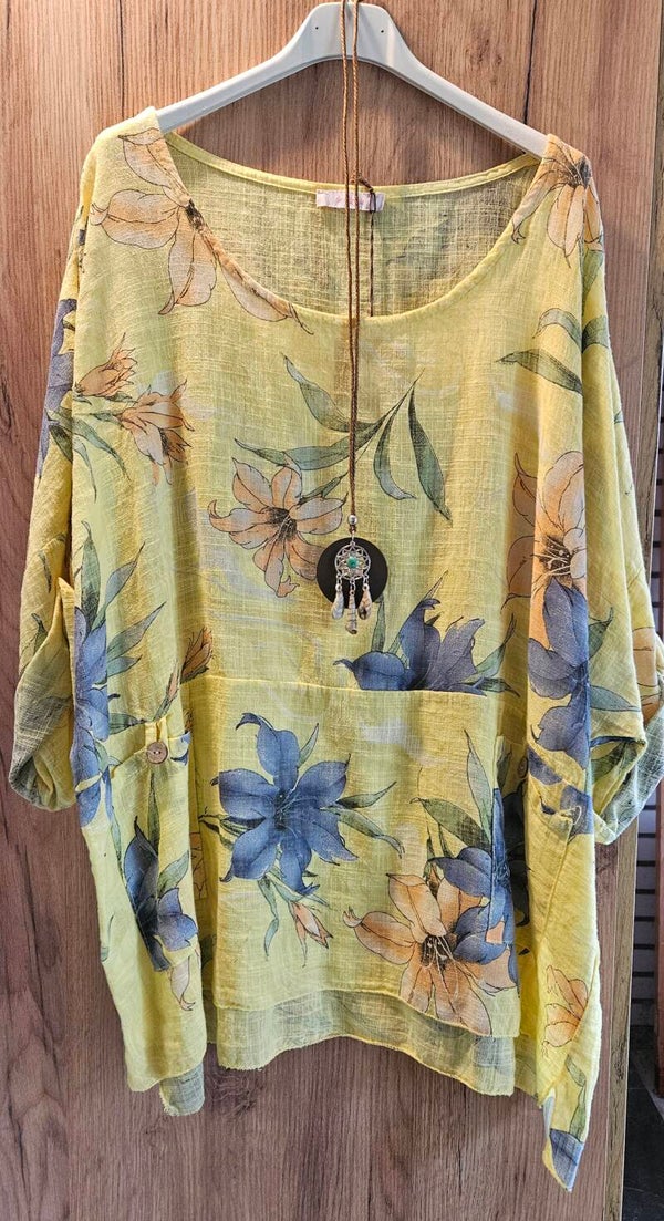 Blouse  geel met print