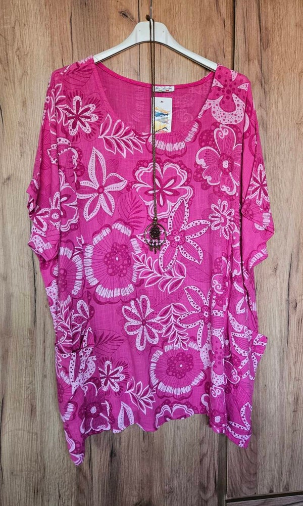 Blouse roze met print grote maat