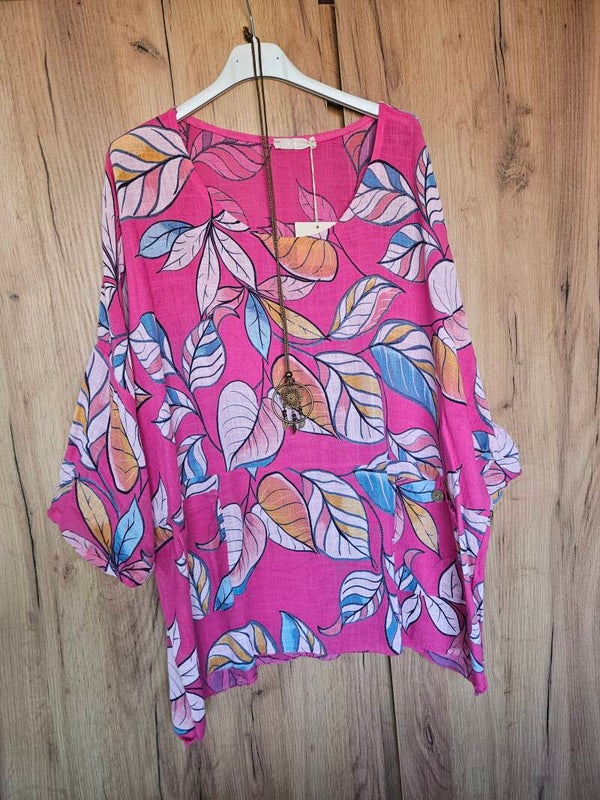 Blouse oranje met bladeren