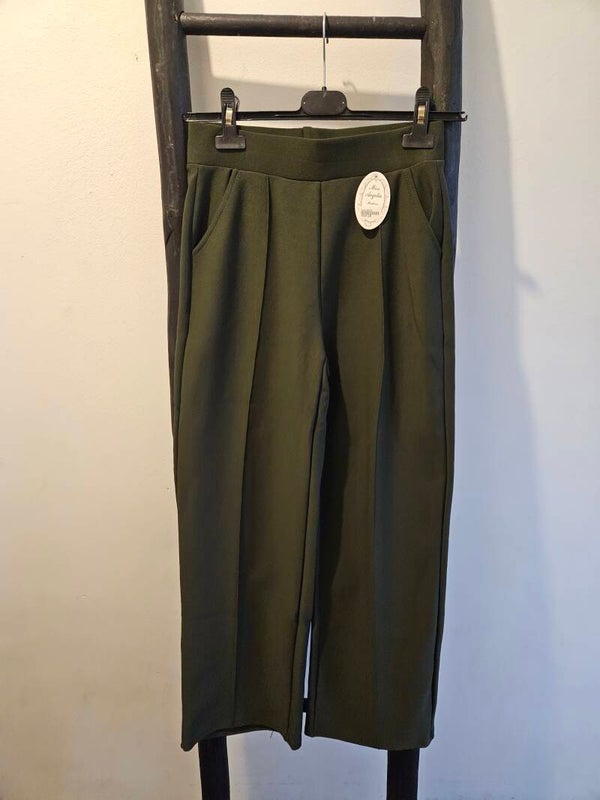 Comfort broek wijde pijpen met siernaad olijf