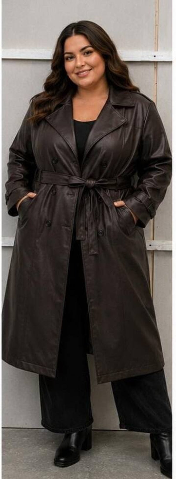 Leatherlook jas lang