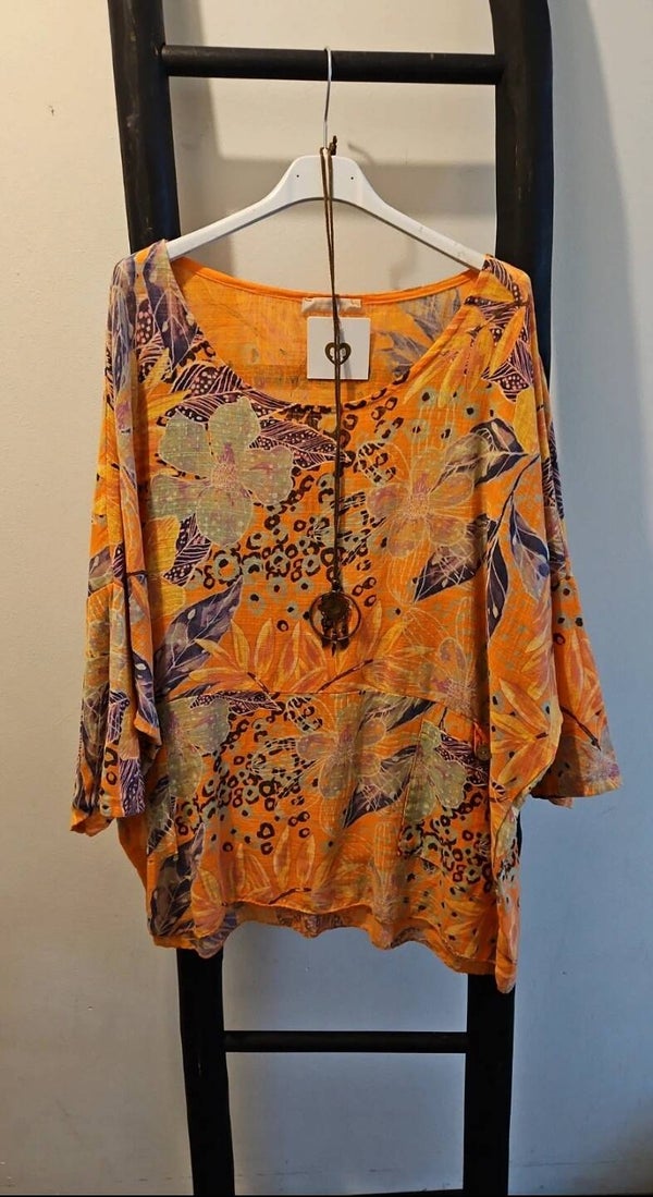 Blouse met print oranje