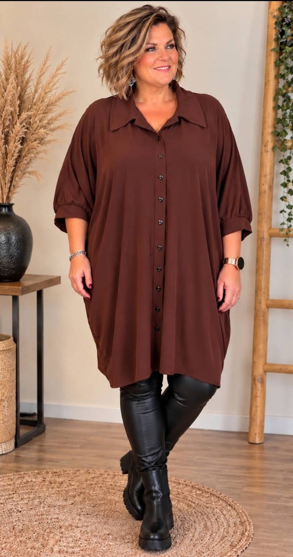 Magna doorknoopblouse C2617 bruin