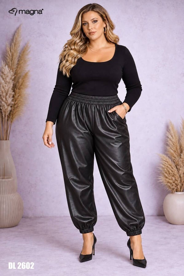 Magna leatherlook balloonbroek DL-2602 zwart
